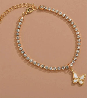 Rhinestone butterfly charm anklet